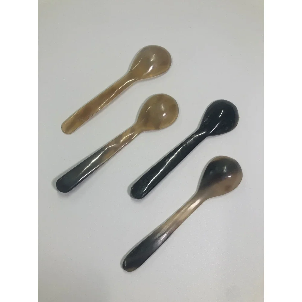 Natural Horn Condiment Spoons Set of 4 Handcrafted Polished Salt Caviar Servers